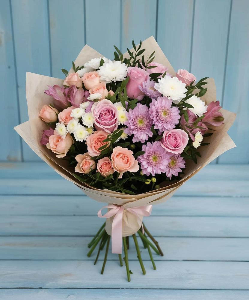 Букет цветов из: Хризантемы, Розы и Альстромерии в Залари