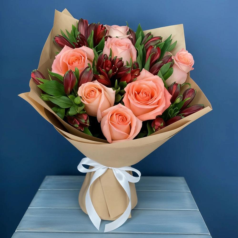 Букет цветов из: Розы и Альстромерии в Залари