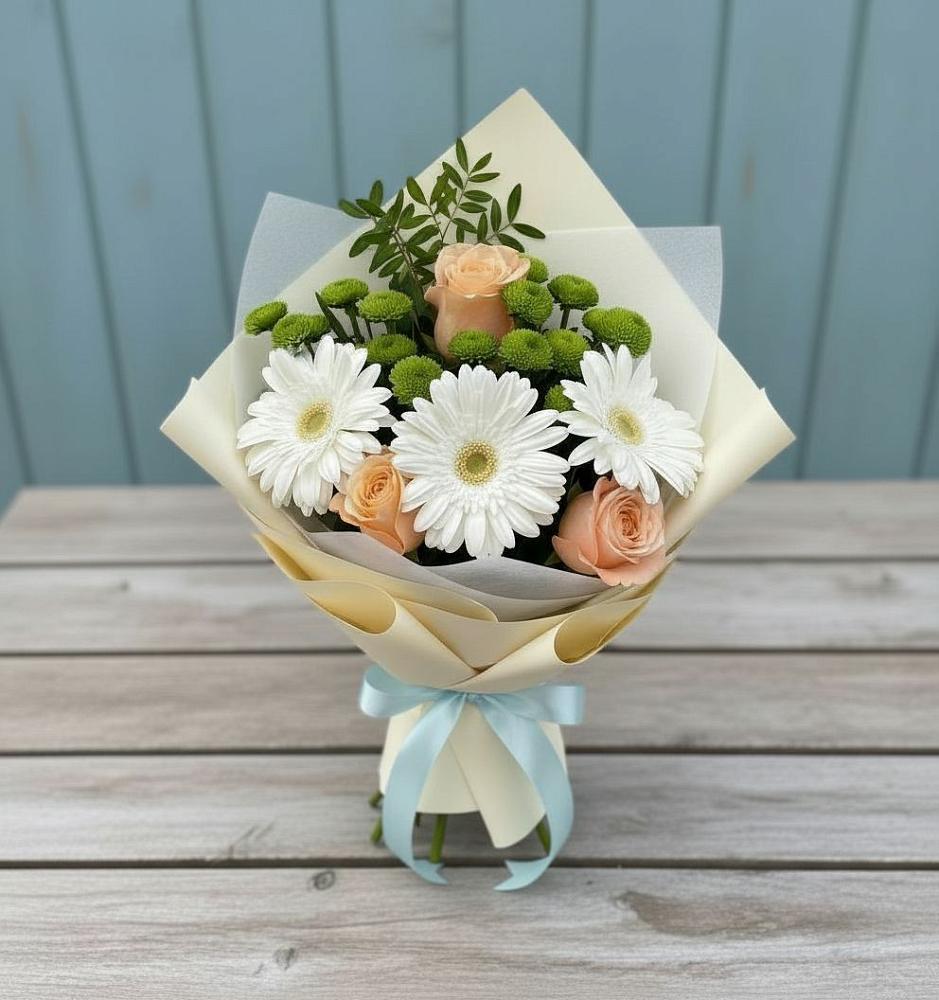 Букет цветов из: Герберы, Розы и Хризантемы в Залари