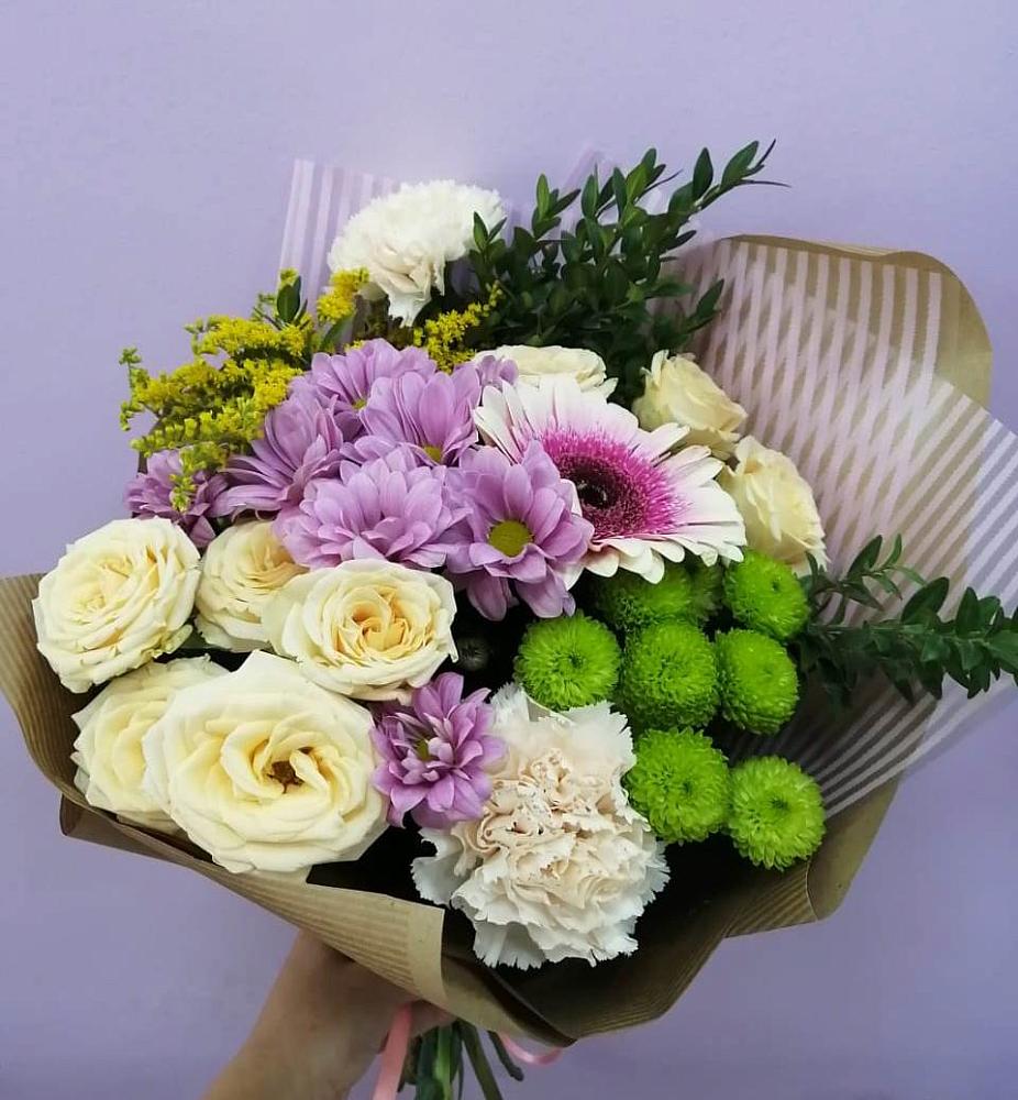 Букет цветов из: Хризантемы, Розы, Гвоздики и Герберы в Залари